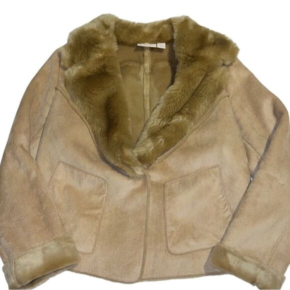 Chico’s Tan Faux Shearling and Faux Suede Leather Jacket Size Small - Picture 2 of 15